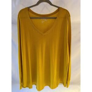 Terra  & Sky Long Sleeve Shirt V Neck Musterd Yellow 1X